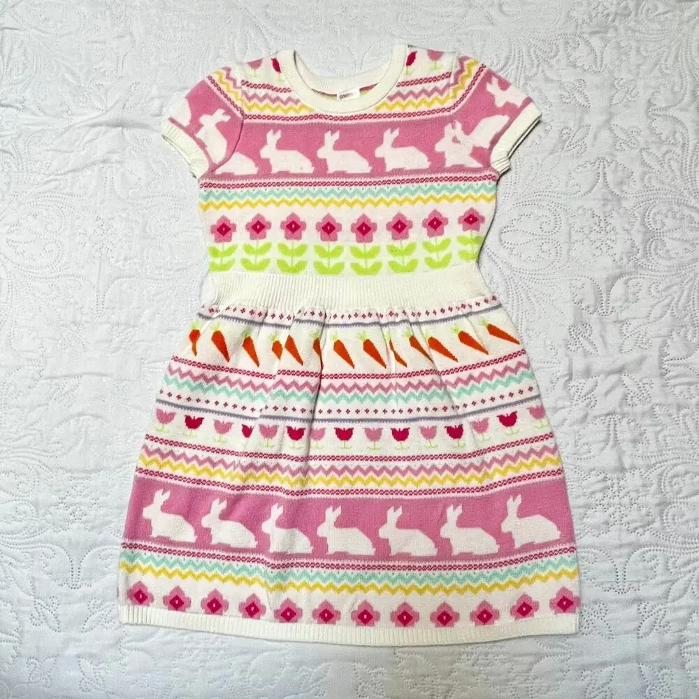 Gymboree Easter Bunny Fair Isle Knit Sweater Dress Size 6